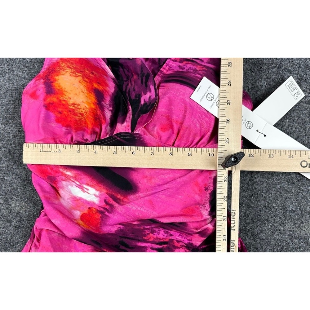 DKNY Women's One-Piece Ruched Ruffle Trim Swimsuit Pink/Red Splash Sz S DIMMS691 - Picture 5 of 9